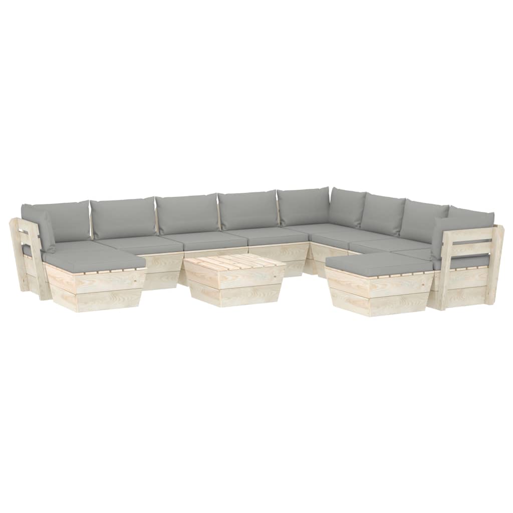 -Delige Loungeset Met Kussens Pallet Vurenhout Grijs 1 3x hoek + 5x midden + Tafel + 2x voetensteun