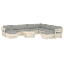 -Delige Loungeset Met Kussens Pallet Vurenhout Grijs 1 3x hoek + 5x midden + Tafel + 2x voetensteun