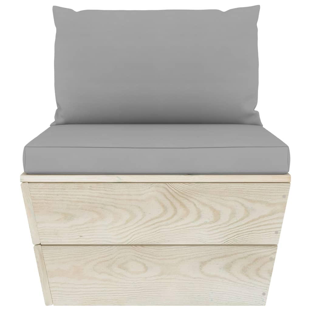 -Delige Loungeset Met Kussens Pallet Vurenhout Grijs 1 3x hoek + 5x midden + Tafel + 2x voetensteun