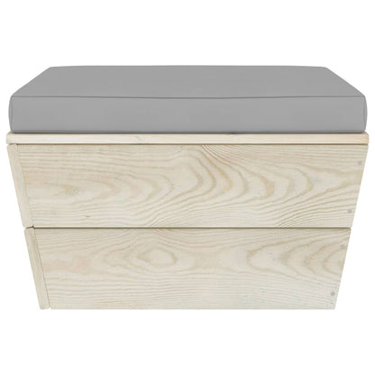 -Delige Loungeset Met Kussens Pallet Vurenhout Grijs 1 3x hoek + 5x midden + Tafel + 2x voetensteun