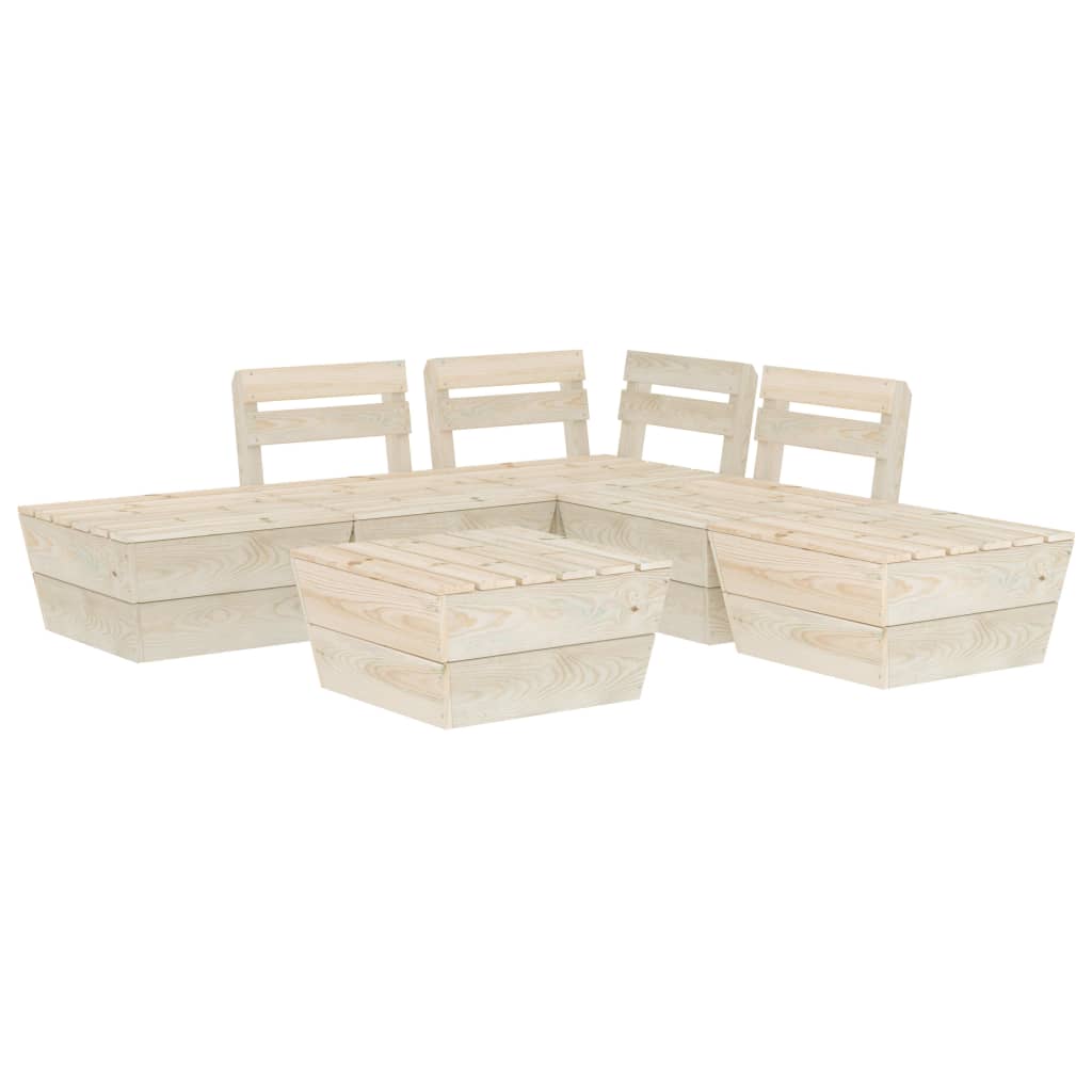 6-Delige Loungeset Pallet Geïmpregneerd Vurenhout hoek + 2x midden + 3x Tafel