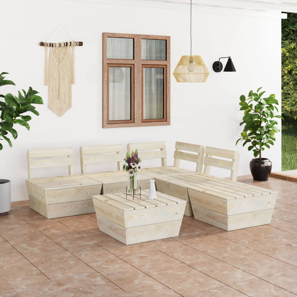 6-Delige Loungeset Pallet Geïmpregneerd Vurenhout hoek + 3x midden + 2x Tafel