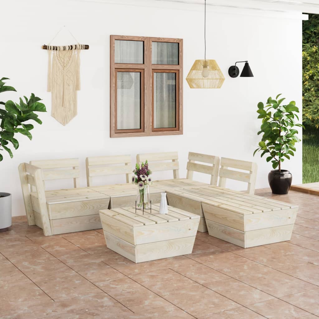 6-Delige Loungeset Pallet Geïmpregneerd Vurenhout 2x midden + 2x hoek + 2x Tafel