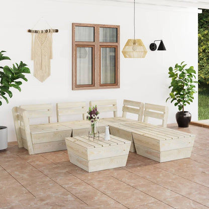 6-Delige Loungeset Pallet Geïmpregneerd Vurenhout 2x midden + 2x hoek + 2x Tafel