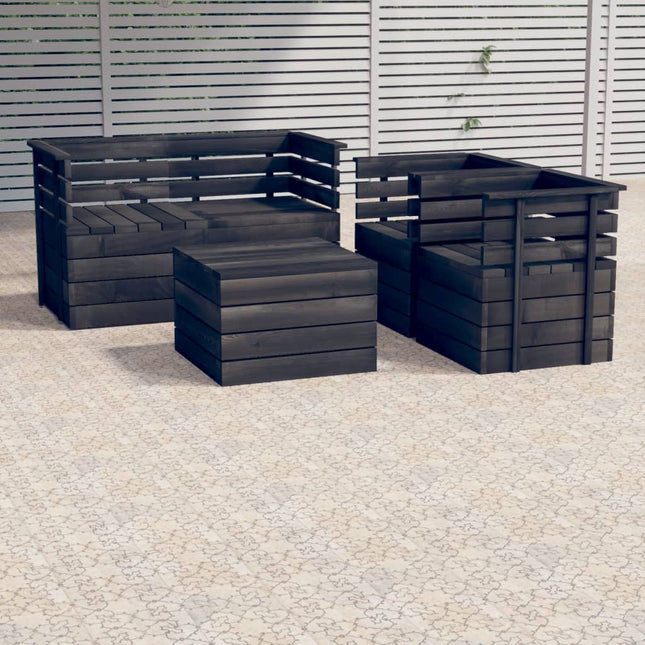 -Delige Loungeset Pallet Massief Grenenhout Donkergrijs Bruin