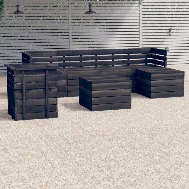 -Delige Loungeset Pallet Massief Grenenhout Donkergrijs Bruin