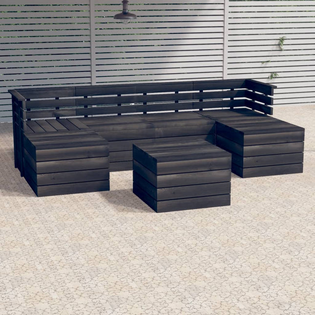 -Delige Loungeset Pallet Massief Grenenhout Donkergrijs Bruin