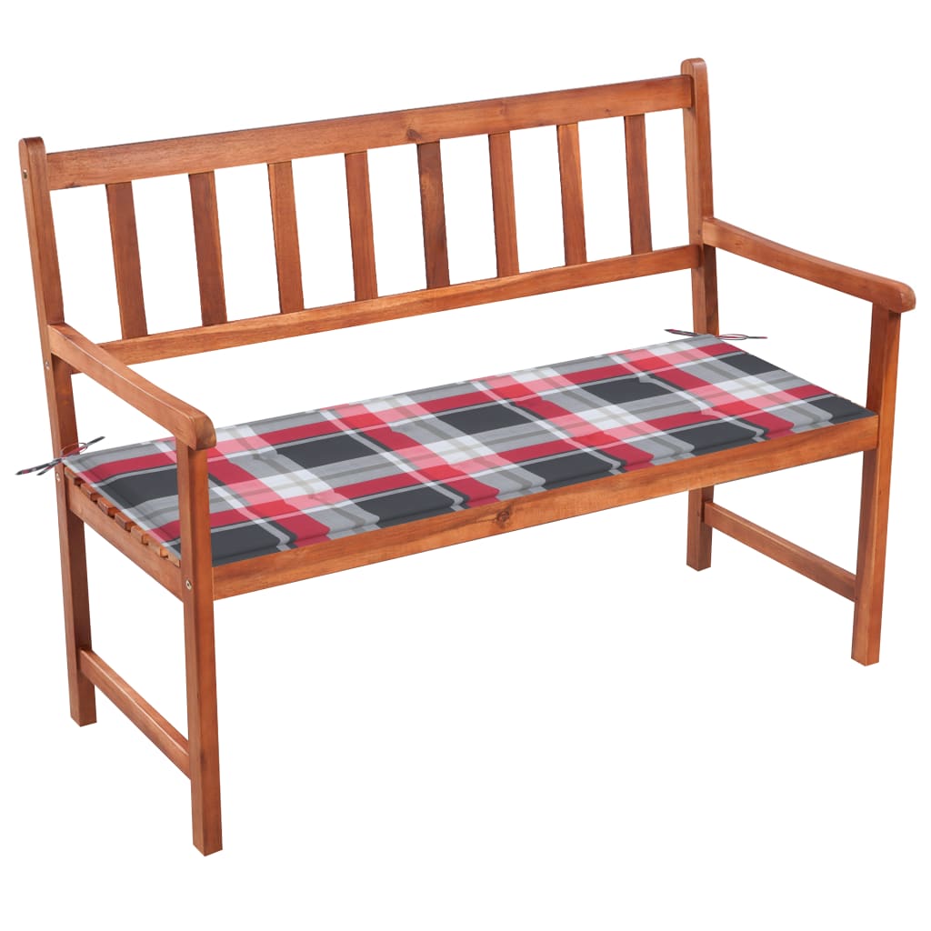 Tuinbank Met Kussen 120 Cm Massief Acaciahout Rood ruitpatroon