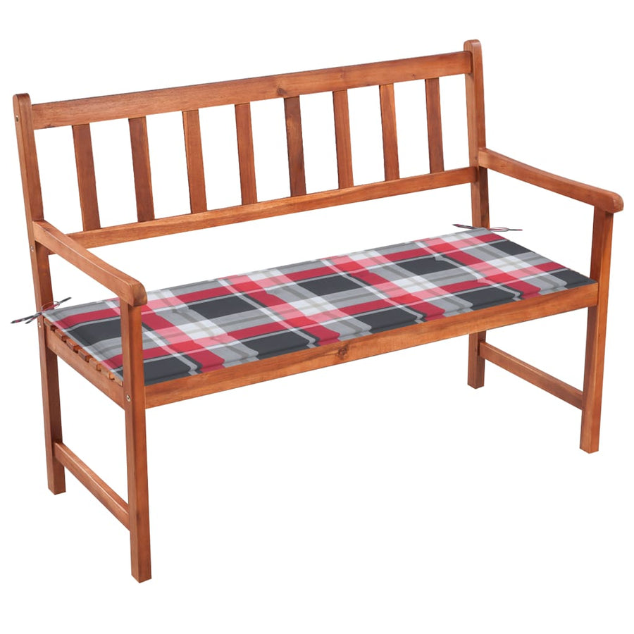 Tuinbank Met Kussen 120 Cm Massief Acaciahout Rood ruitpatroon