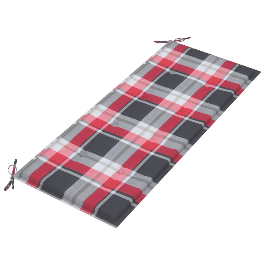 Tuinbank Met Kussen 120 Cm Massief Acaciahout Rood ruitpatroon