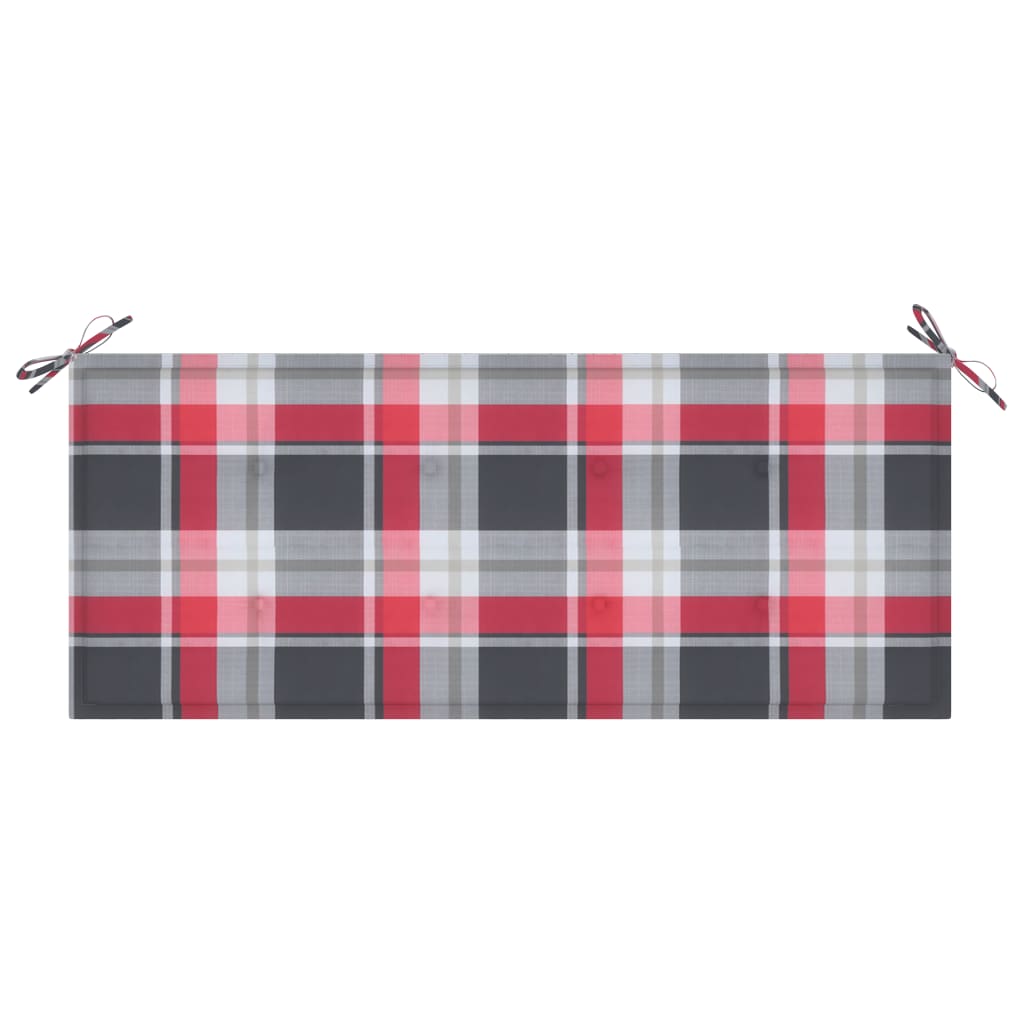 Tuinbank Met Kussen 120 Cm Massief Acaciahout Rood ruitpatroon