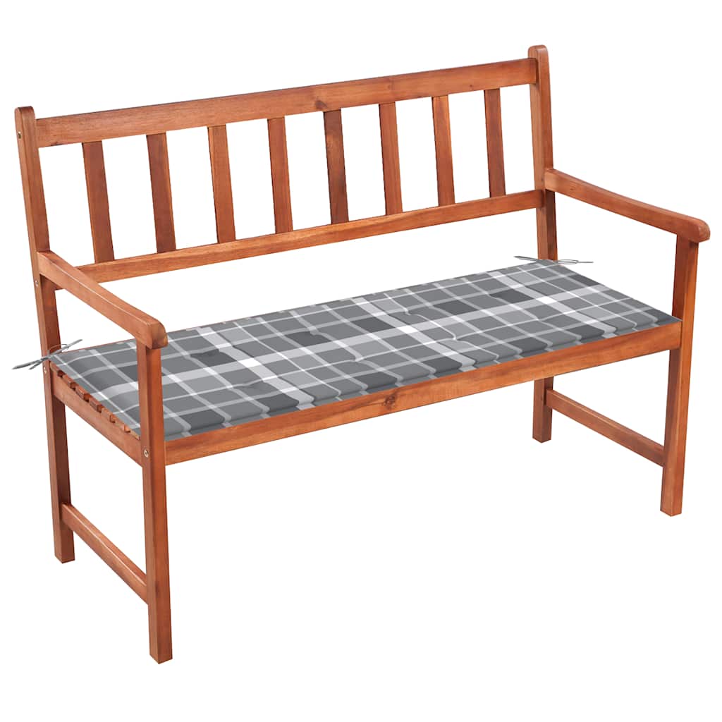 Tuinbank Met Kussen 120 Cm Massief Acaciahout 120 x 50 x 4 cm Grijs ruitpatroon