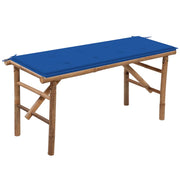 Tuinbank bamboe inklapbaar 118 cm met kussen blauw