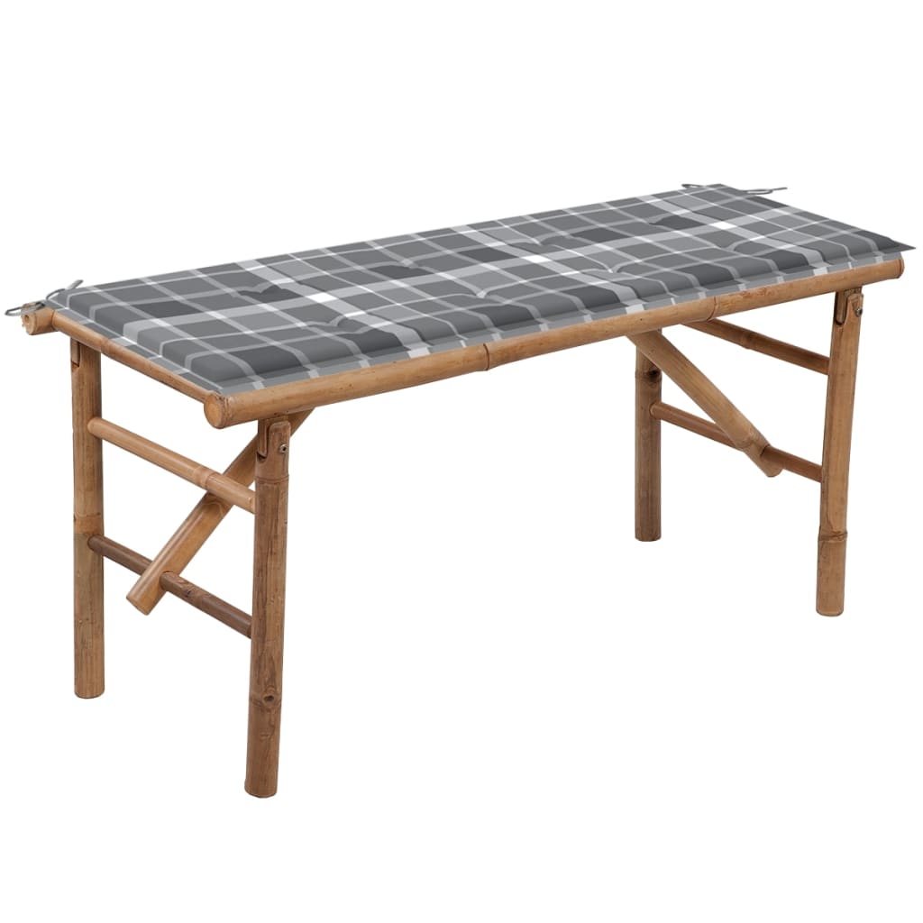 Tuinbank Inklapbaar Met Kussen 8 Cm Bamboe 120 x 50 x 4 cm Grijs ruitpatroon
