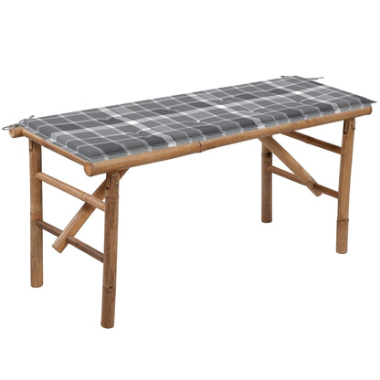 Tuinbank Inklapbaar Met Kussen 8 Cm Bamboe 120 x 50 x 4 cm Grijs ruitpatroon
