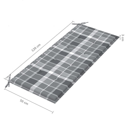 Tuinbank Inklapbaar Met Kussen 8 Cm Bamboe 120 x 50 x 4 cm Grijs ruitpatroon