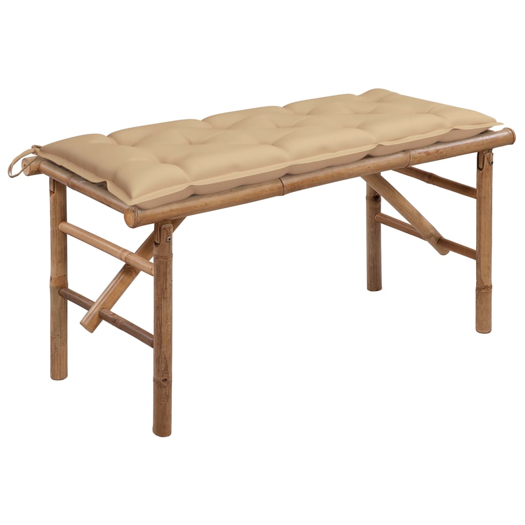 Tuinbank Inklapbaar Met Kussen 8 Cm Bamboe 120 x 50 x 7 cm Beige