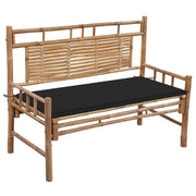Tuinbank 120 cm bamboe met zwart kussen