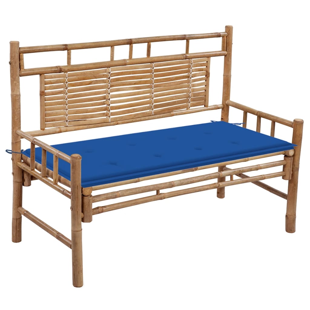 Tuinbank Met Kussen 20 Cm Bamboe 120 x 50 x 4 cm koningsblauw