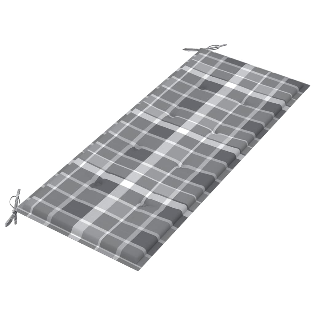Tuinbank Met Kussen 20 Cm Bamboe 120 x 50 x 4 cm Grijs ruitpatroon