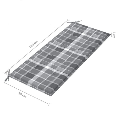 Tuinbank Met Kussen 20 Cm Bamboe 120 x 50 x 4 cm Grijs ruitpatroon