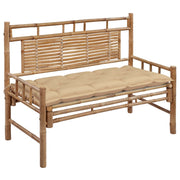 Tuinbank bamboe 120 cm met kussen beige
