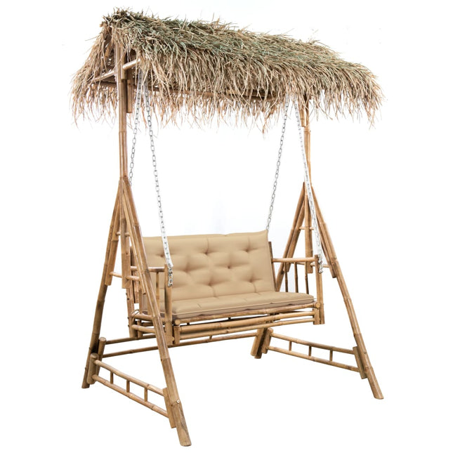 Schommelbank 2-Zits Met Palmbladeren En Kussen 202 Cm Bamboe Beige