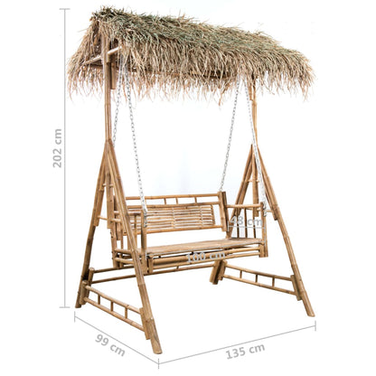 Schommelbank 2-Zits Met Palmbladeren En Kussen 202 Cm Bamboe Beige