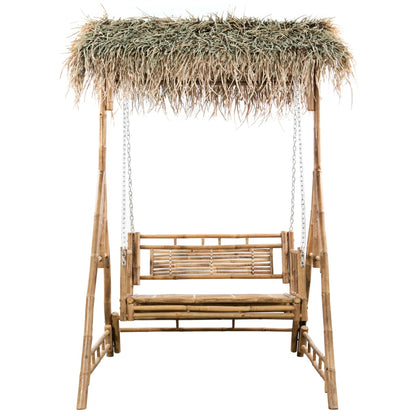 Schommelbank 2-Zits Met Palmbladeren En Kussen 202 Cm Bamboe Beige