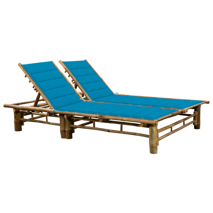 Ligbed 2-Persoons Met Kussens Bamboe Blauw