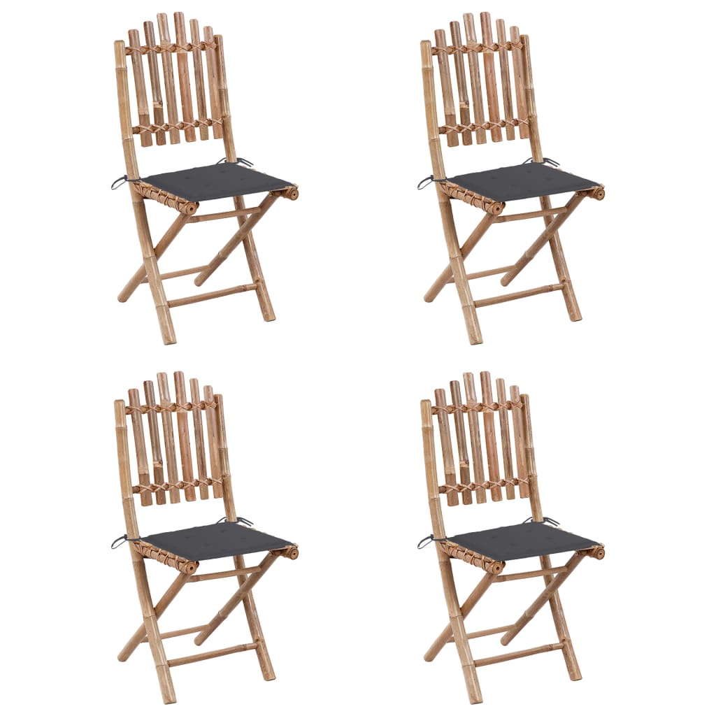 -Delige Tuinset Inklapbaar Met Kussens Bamboe 40 x 40 x 3 cm Antraciet