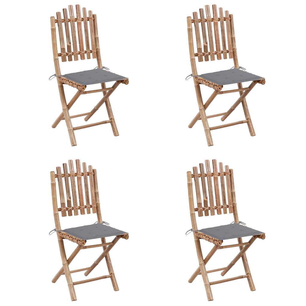 -Delige Tuinset Inklapbaar Met Kussens Bamboe 40 x 40 x 4 cm Grijs
