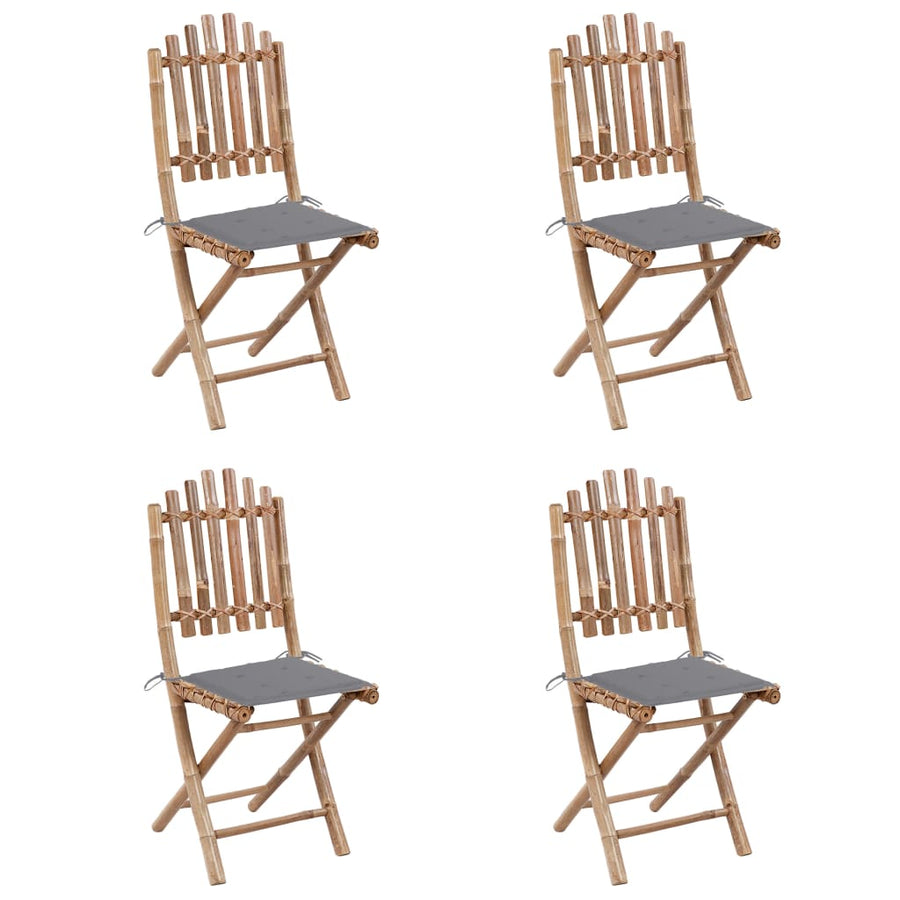 -Delige Tuinset Inklapbaar Met Kussens Bamboe 40 x 40 x 4 cm Grijs