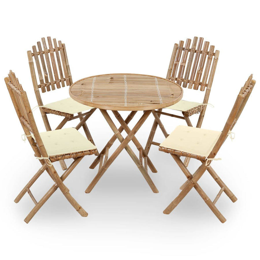 -Delige Tuinset Inklapbaar Met Kussens Bamboe 40 x 40 x 4 cm Crème