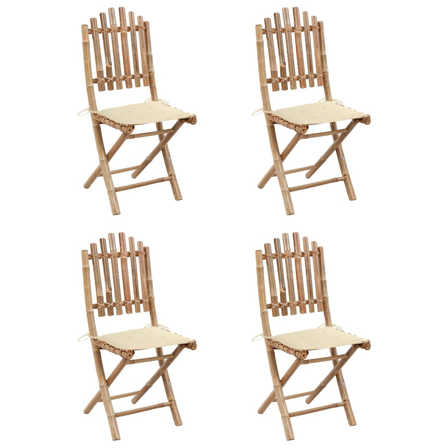 -Delige Tuinset Inklapbaar Met Kussens Bamboe 40 x 40 x 4 cm Crème