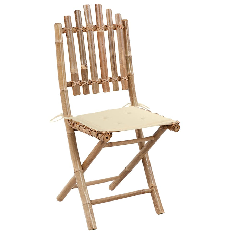 -Delige Tuinset Inklapbaar Met Kussens Bamboe 40 x 40 x 4 cm Crème