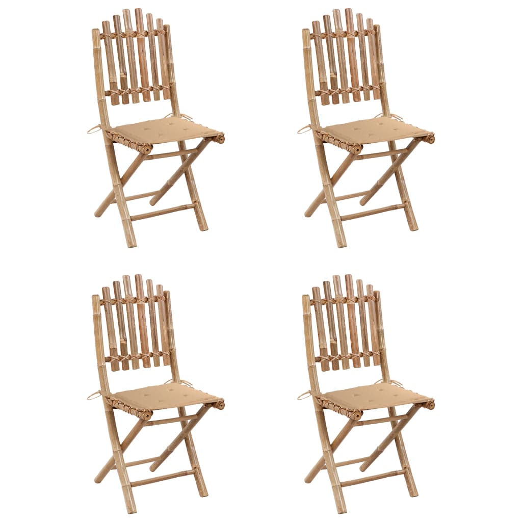 5-Delige Tuinset Inklapbaar Met Kussens Bamboe 40 x 40 x 4 cm Beige