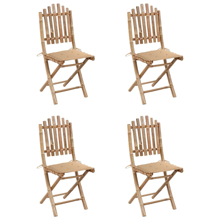 5-Delige Tuinset Inklapbaar Met Kussens Bamboe 40 x 40 x 4 cm Beige