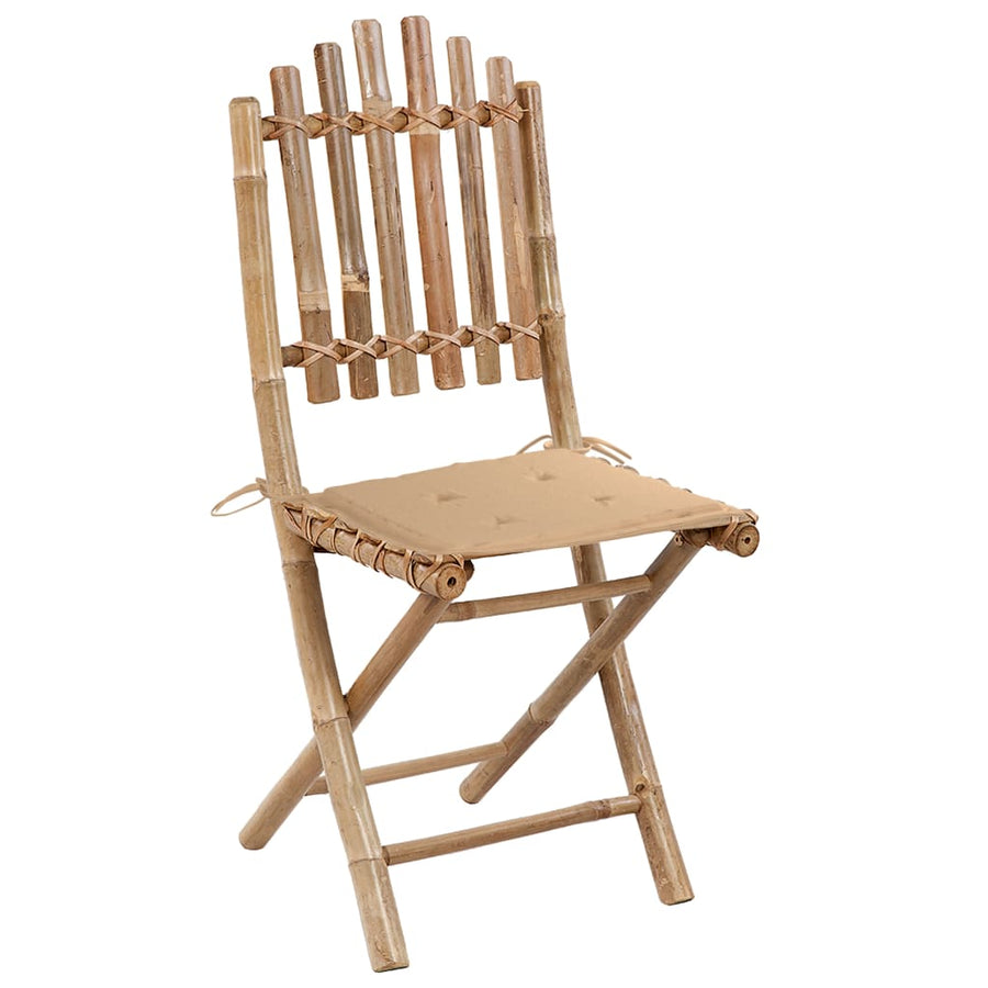 5-Delige Tuinset Inklapbaar Met Kussens Bamboe 40 x 40 x 4 cm Beige