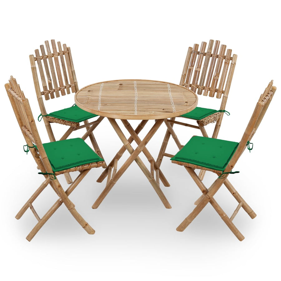 5-Delige Tuinset Inklapbaar Met Kussens Bamboe 40 x 40 x 4 cm
