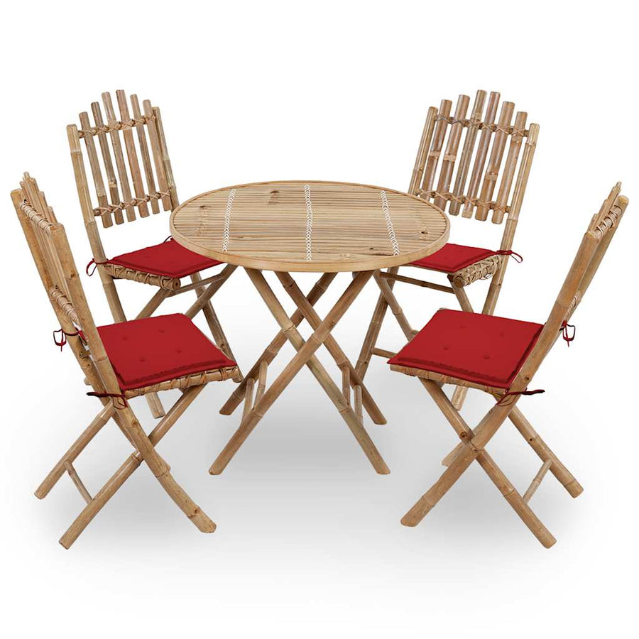 5-Delige Tuinset Inklapbaar Met Kussens Bamboe 40 x 40 x 4 cm