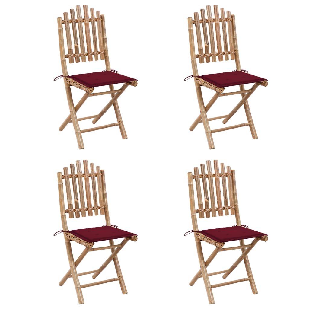 5-Delige Tuinset Inklapbaar Met Kussens Bamboe 40 x 40 x 4 cm Wijnrood