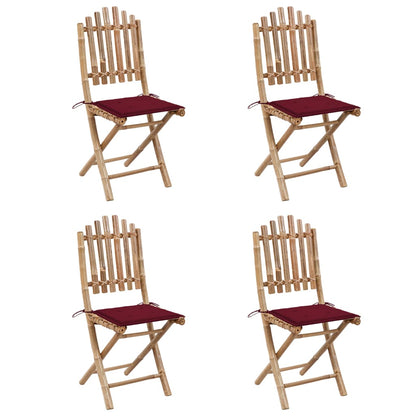 5-Delige Tuinset Inklapbaar Met Kussens Bamboe 40 x 40 x 4 cm Wijnrood