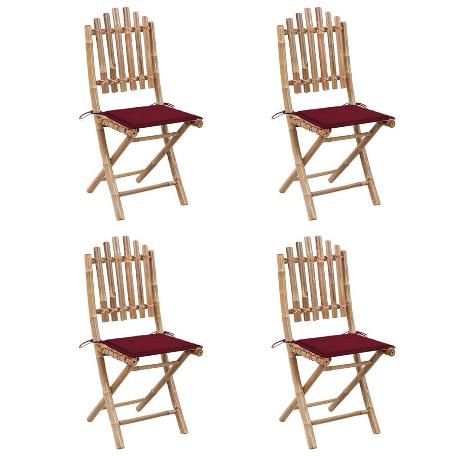 5-Delige Tuinset Inklapbaar Met Kussens Bamboe 40 x 40 x 4 cm Wijnrood