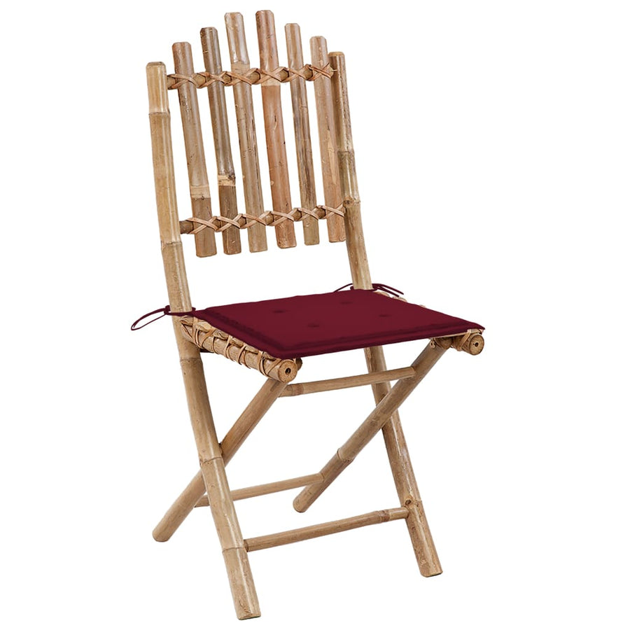 5-Delige Tuinset Inklapbaar Met Kussens Bamboe 40 x 40 x 4 cm Wijnrood