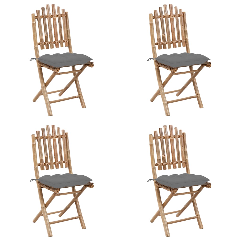 -Delige Tuinset Inklapbaar Met Kussens Bamboe 40 x 40 x 7 cm Grijs