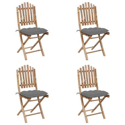 -Delige Tuinset Inklapbaar Met Kussens Bamboe 40 x 40 x 7 cm Grijs