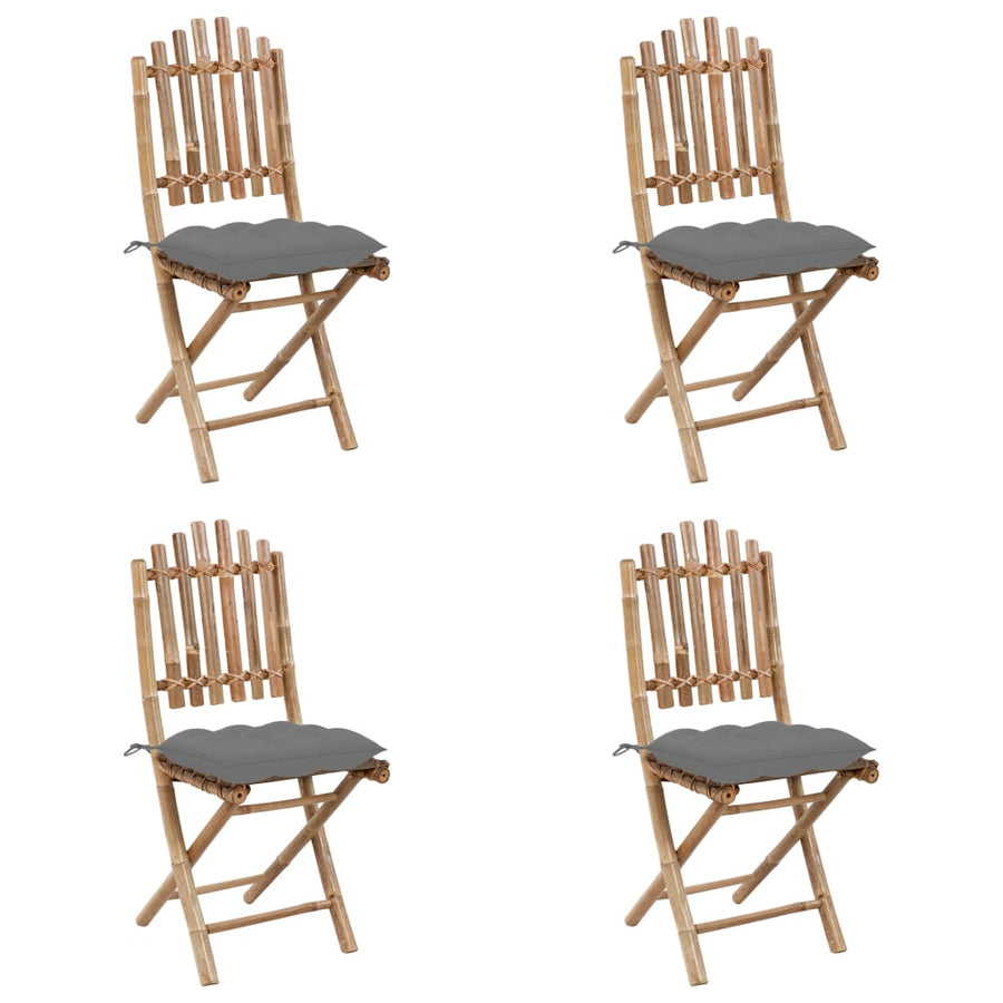 -Delige Tuinset Inklapbaar Met Kussens Bamboe 40 x 40 x 7 cm Grijs