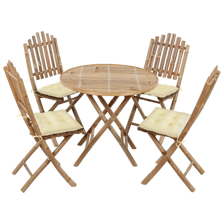 -Delige Tuinset Inklapbaar Met Kussens Bamboe 40 x 40 x 7 cm Crème