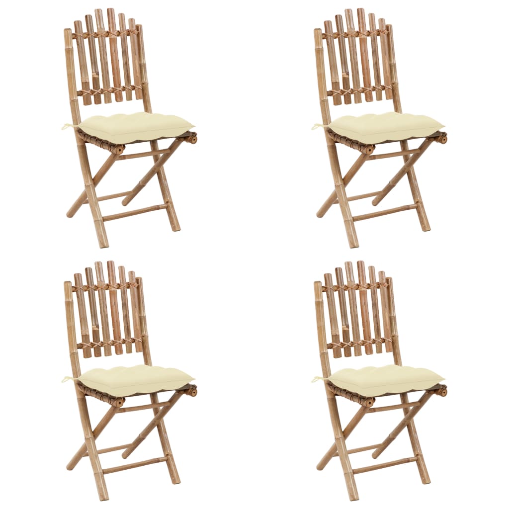 -Delige Tuinset Inklapbaar Met Kussens Bamboe 40 x 40 x 7 cm Crème